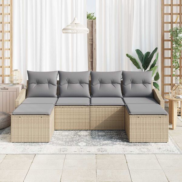 vidaXL Σετ Καναπέ Κήπου 6 pcs Μπεζ Πολυ ράταν