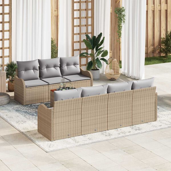 vidaXL Σετ Καναπέ Κήπου 8 pcs Μπεζ Πολυ ράταν