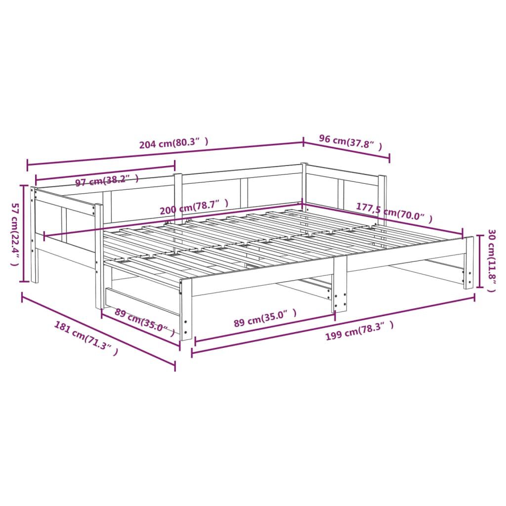 vidaXL Καναπές Κρεβάτι Συρόμενος 2x(90x200) εκ. από Μασίφ Πεύκο