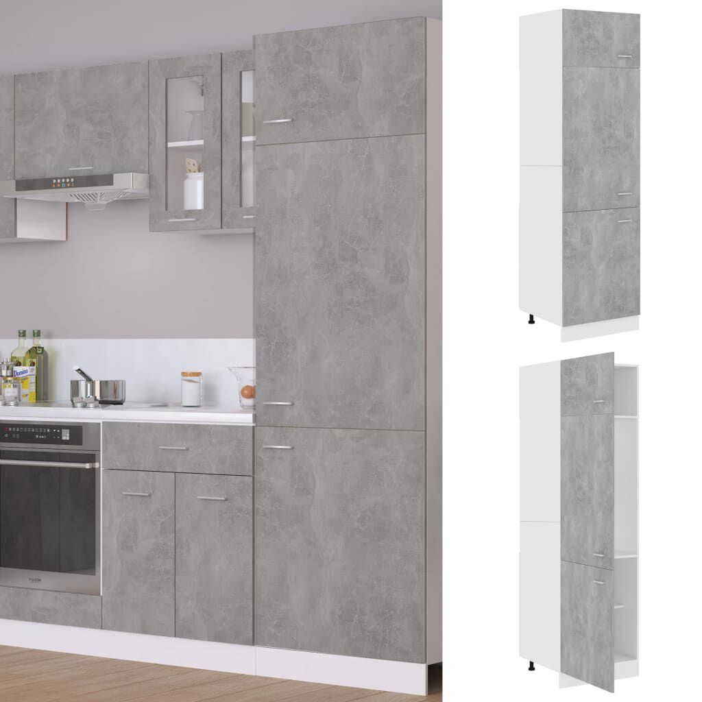 vidaXL Ντουλάπι Ψυγείου Γκρι Σκυροδέματος 60x57x207 εκ. Επεξ. Ξύλο