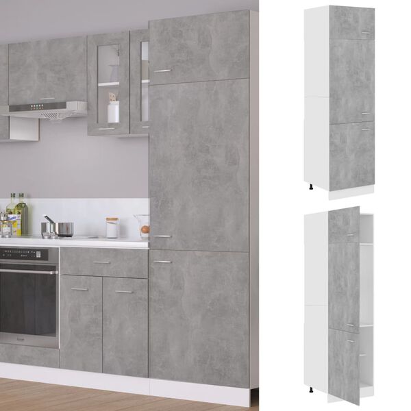 vidaXL Ντουλάπι Ψυγείου Γκρι Σκυροδέματος 60x57x207 εκ. Επεξ. Ξύλο