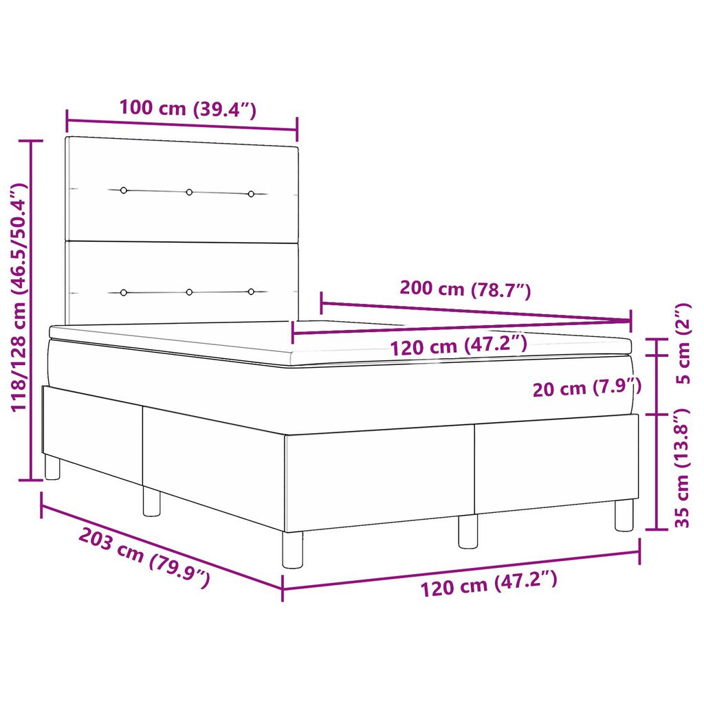 vidaXL Κρεβάτι με Σπαστό Ύφασμα & LED Κρεμ 120x200 εκ.