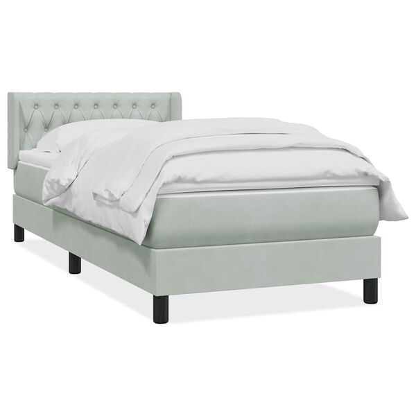 vidaXL Box Spring κρεβάτι με στρώμα ανοιχτό γκρι 90x210 cm Βελούδινο