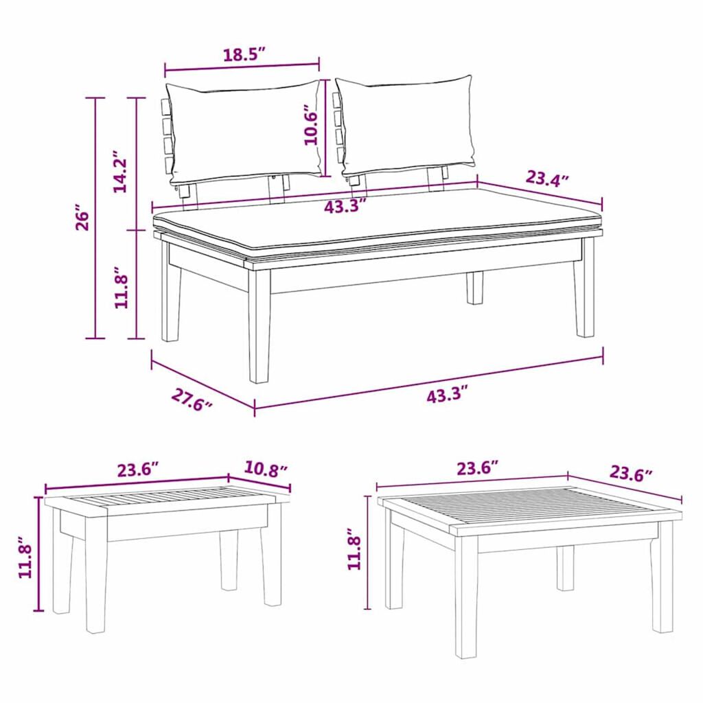 vidaXL Σετ Παγκάκι Κήπου 3 pcs Καφέ, Γκρί Πολυ rattan, βαμμένο ατσάλι