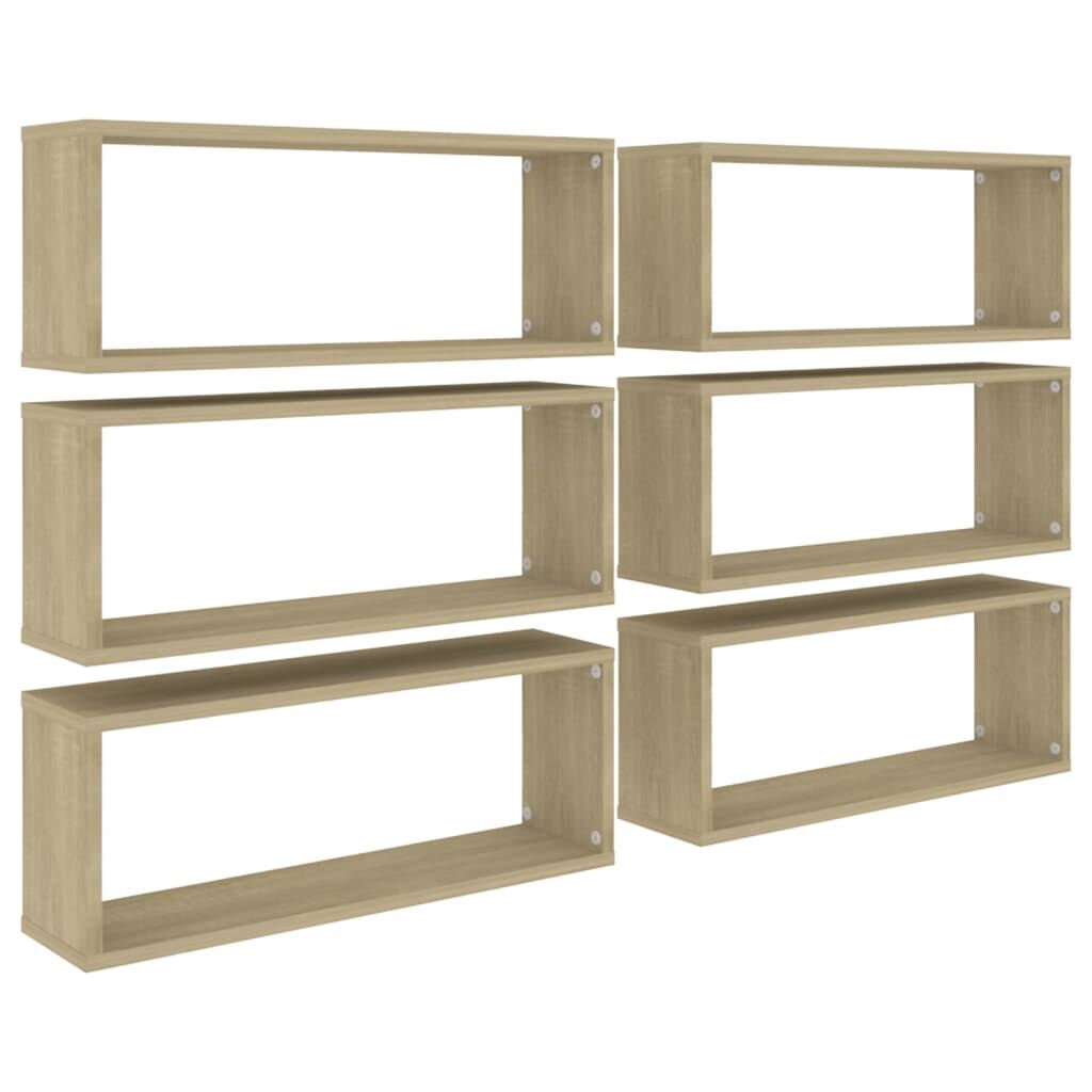 vidaXL Ράφια Κύβοι Τοίχου 6 τεμ. Sonoma Δρυς 60x15x23 εκ. Επεξ. Ξύλο