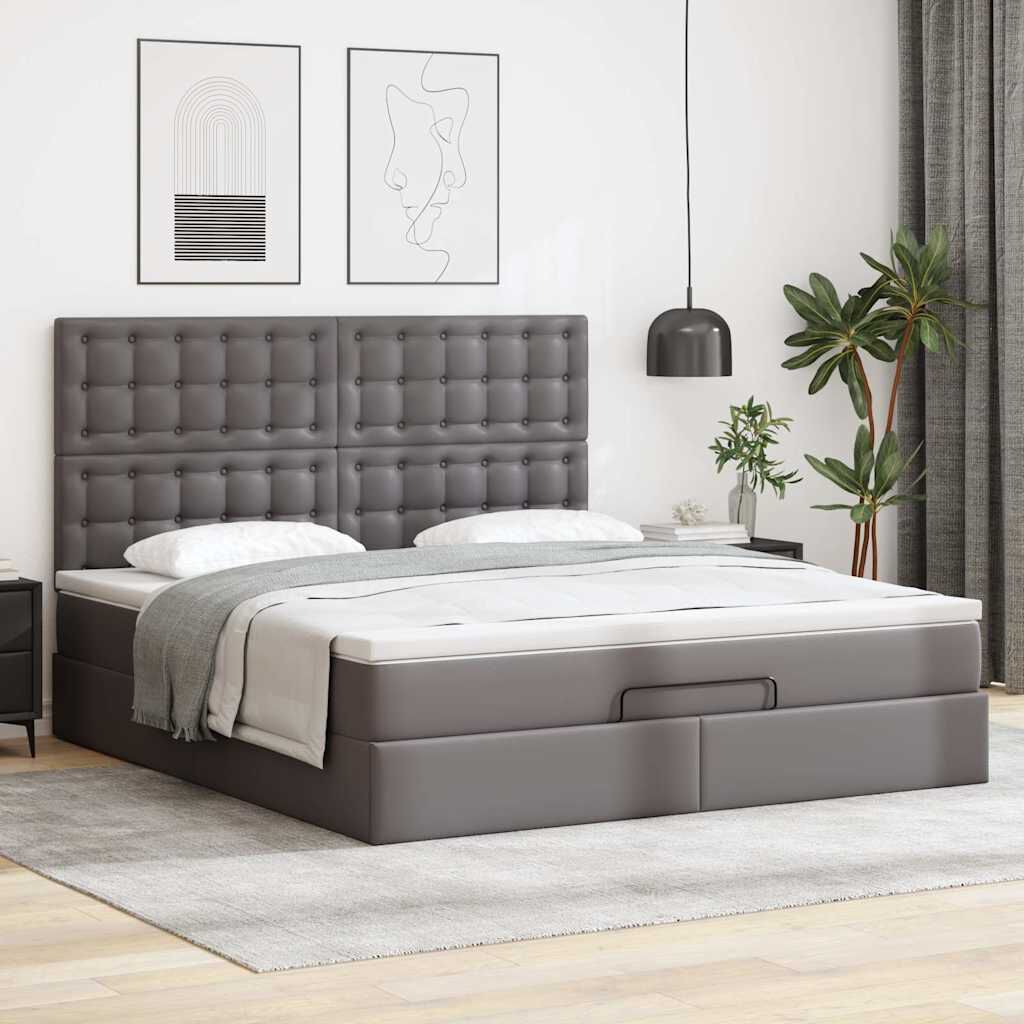 vidaXL Οθωμανικό κρεβάτι με στρώμα & LEDs Grey 160x200cm Faux Leather