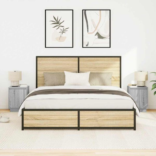 vidaXL &Kappa;&omicron;&mu;&omicron;&delta;ί&nu;&alpha; &mu;&epsilon; &phi;ώ&tau;&alpha; LED 2 &tau;&epsilon;&mu;ά&chi;&iota;&alpha; &Gamma;&kappa;&rho;&iota; Sonoma 38x34x50 cm