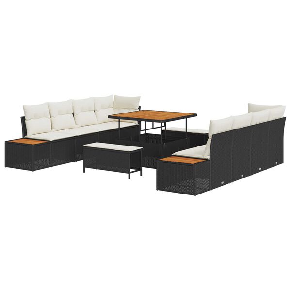 vidaXL Σετ Καναπέ Κήπου με μαξιλάρι 11 pcs Μαύρο Πολυ ράταν