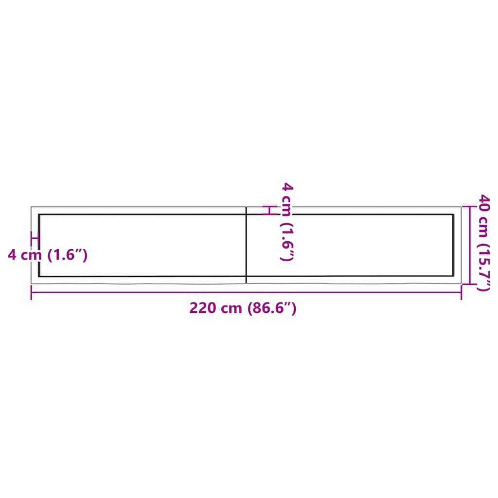 vidaXL Πάγκος Μπάνιου Σκούρο Καφέ 220x40x(2-6) εκ. Επεξεργ. Μασίφ Ξύλο