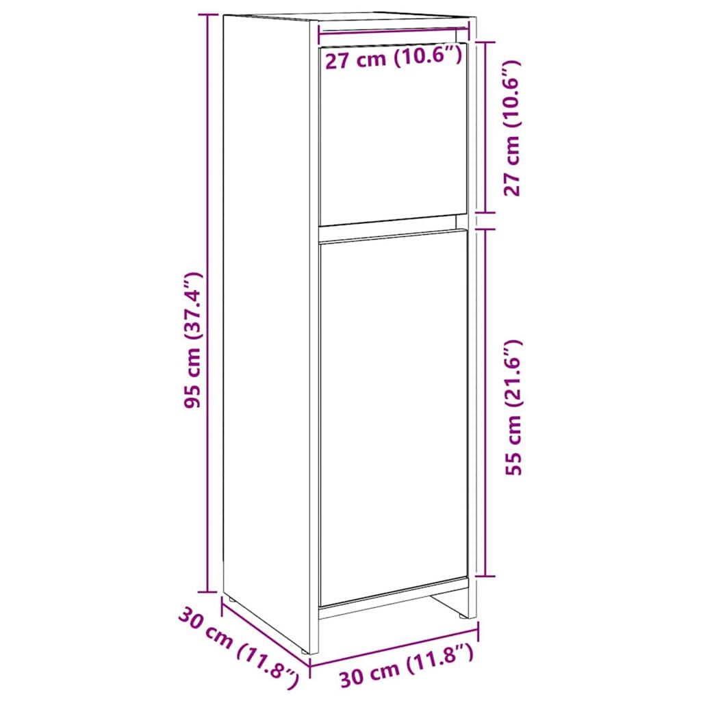 vidaXL Ντουλάπι Μπάνιου Μαύρη Οξυά 30 x 30 x 95 cm Επεξεργασμένο ξύλο