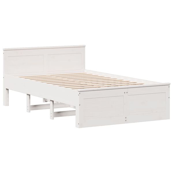 vidaXL Κρεβάτι Βιβλιοθήκη Χωρίς Στρώμα Λευκό 135x190 εκ Μασίφ Πεύκο