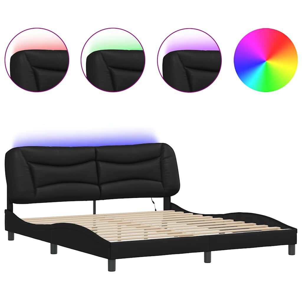 vidaXL Πλαίσιο Κρεβατιού με LED Μαύρο 180x200 εκ. Συνθετικό Δέρμα