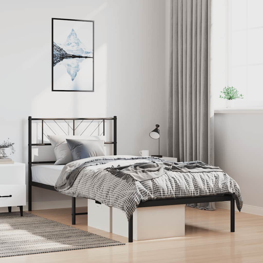 vidaXL Πλαίσιο Κρεβατιού με Κεφαλάρι Μαύρο 100 x 190 εκ. Μεταλλικό