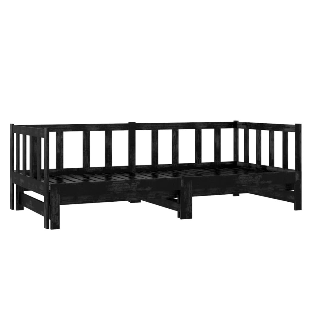 vidaXL Καναπές Κρεβάτι Συρόμενος Μαύρος 2x(90x200) εκ. Ξύλο Πεύκου