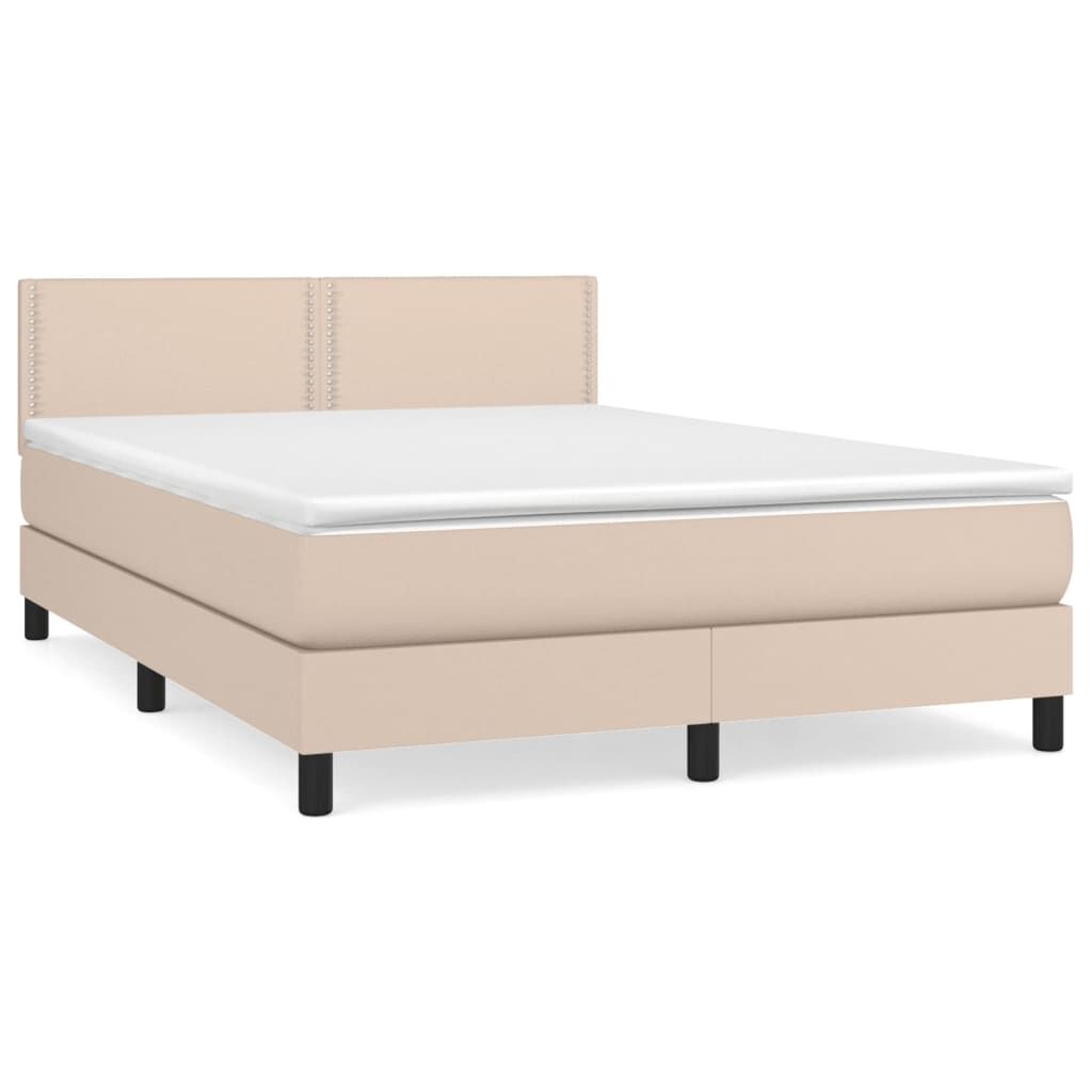 vidaXL Κρεβάτι Boxspring με Στρώμα Καπουτσίνο 140x200εκ.από Συνθ.Δέρμα