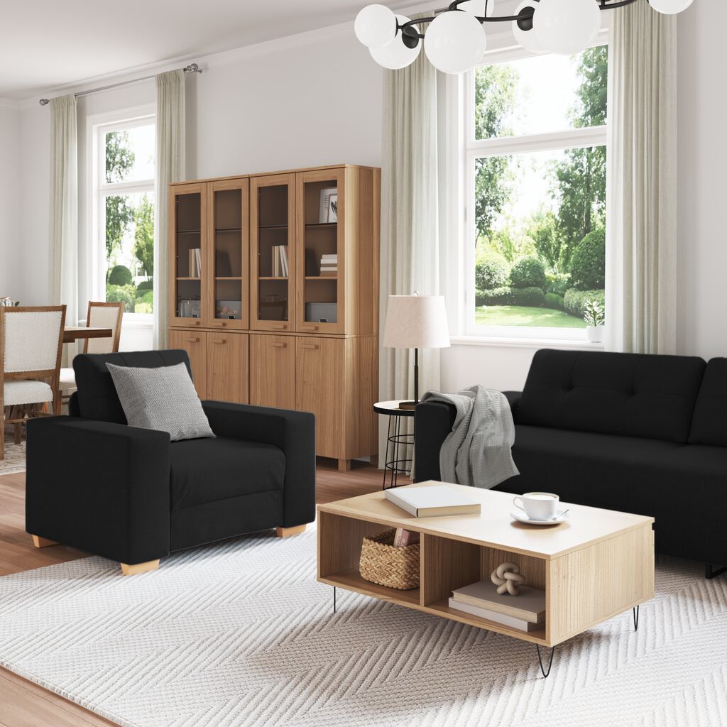 vidaXL Σετ Καναπέ με μαξιλάρι με μαξιλάρι 3 pcs Μαύρο ύφασμα