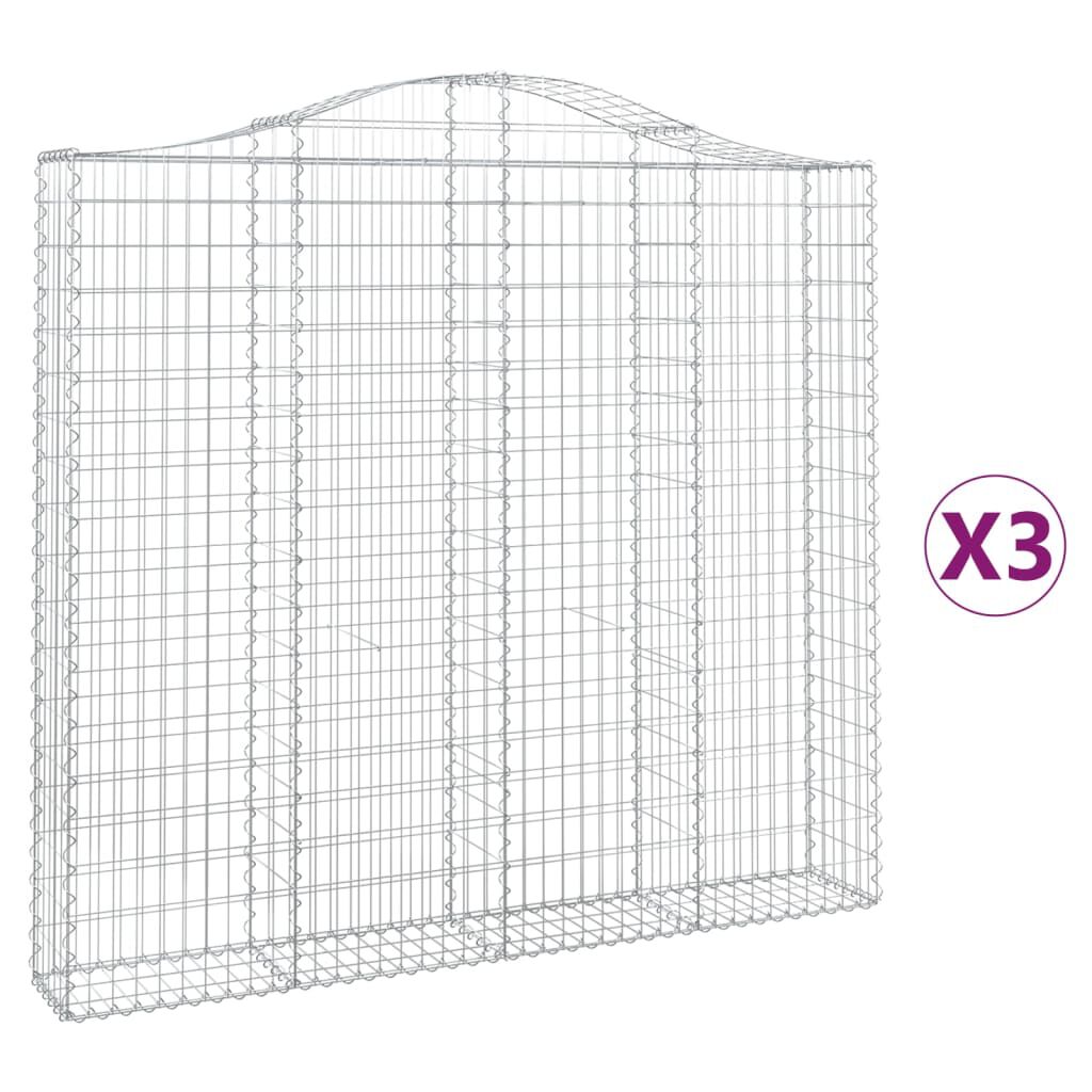 vidaXL Συρματοκιβώτια Τοξωτά 3 τεμ. 200x30x180/200 εκ. Γαλβαν. Ατσάλι
