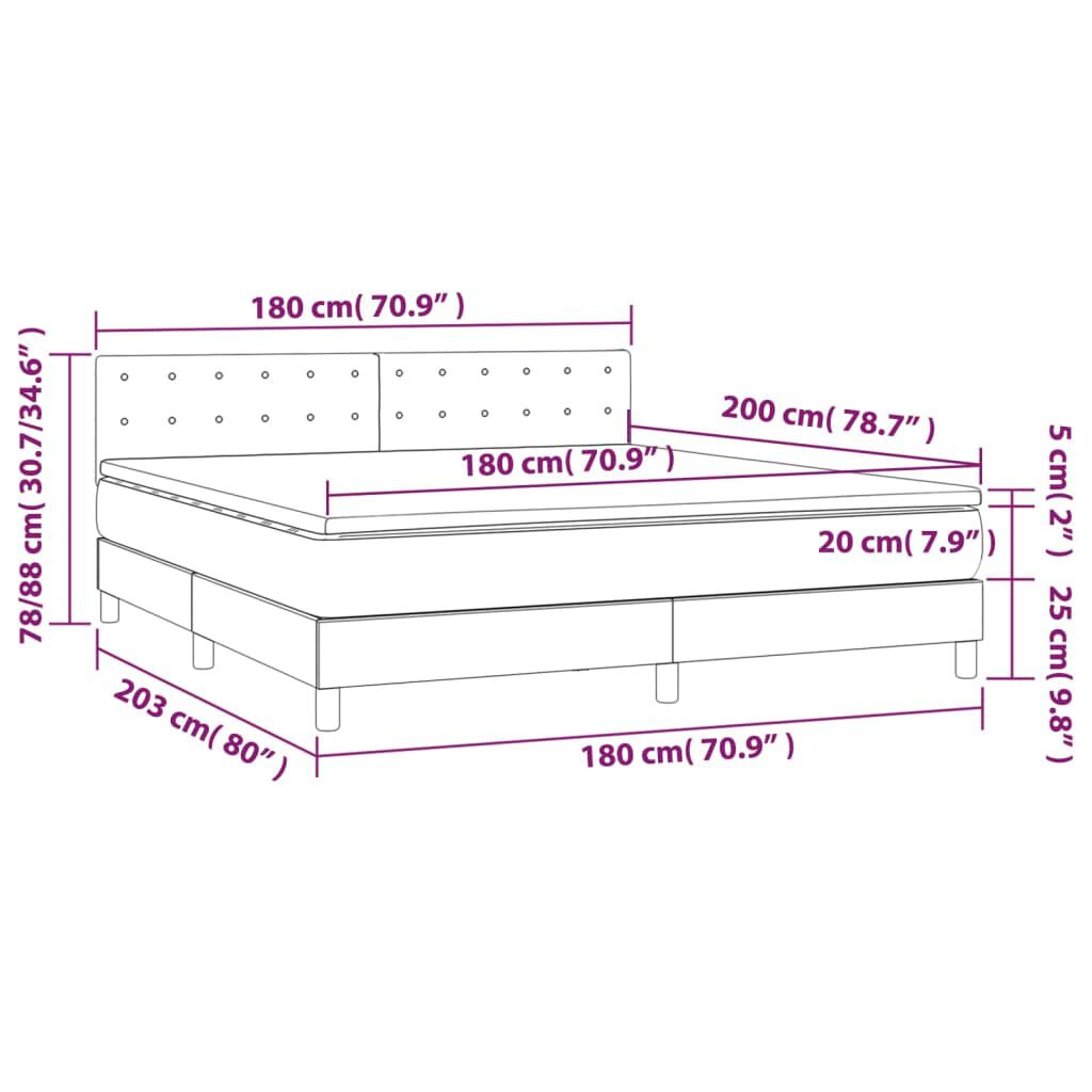 vidaXL Κρεβάτι Boxspring με Στρώμα & LED Μαύρο 180x200 εκ. Βελούδινο