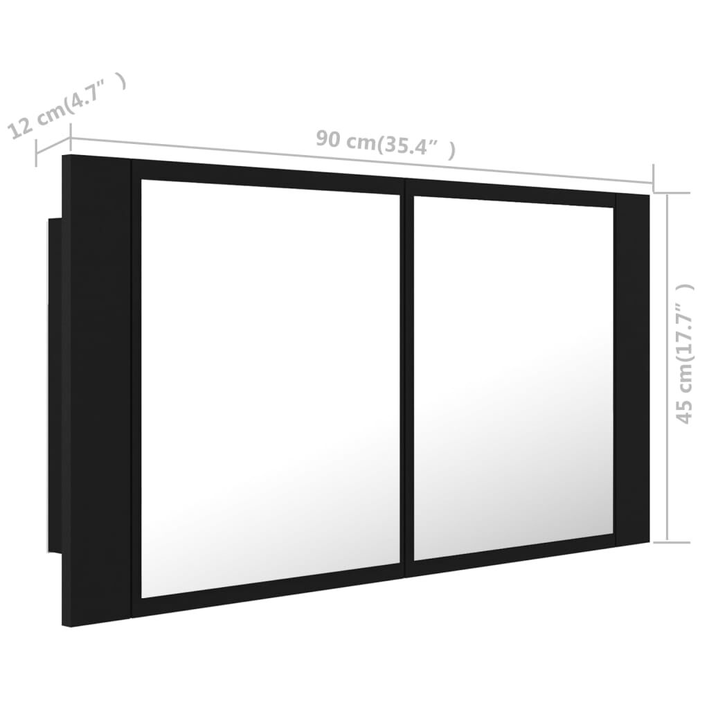 vidaXL Καθρέφτης Μπάνιου με Ντουλάπι LED Μαύρος 90x12x45 εκ. Ακρυλικός