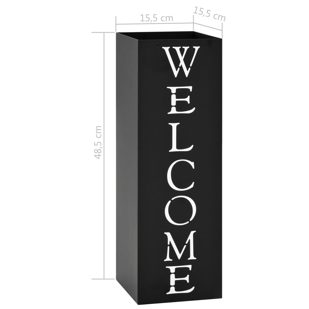 vidaXL Ομπρελοθήκη με Σχέδιο «Welcome» Μαύρη Ατσάλινη