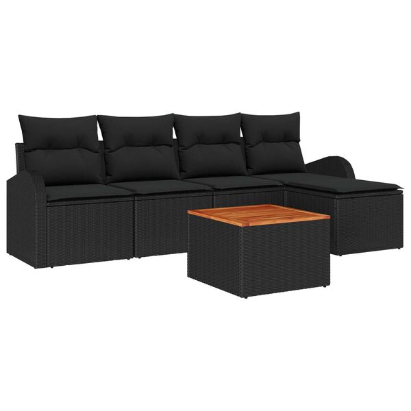 vidaXL Σετ Καναπέ Κήπου 6 pcs Μαύρο Πολυ ράταν