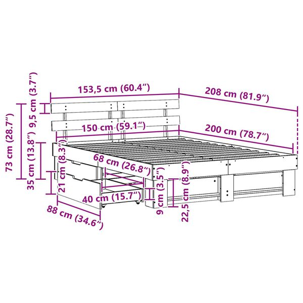 vidaXL Σκελετός Κρεβατιού Καφέ 150 x 200 cm Συμπαγές ξύλο πεύκου
