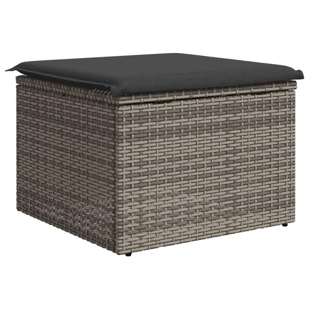 vidaXL Υποπόδιο Κήπου Γκρι 55x55x37 εκ. Συνθετικό Ρατάν με Μαξιλάρι