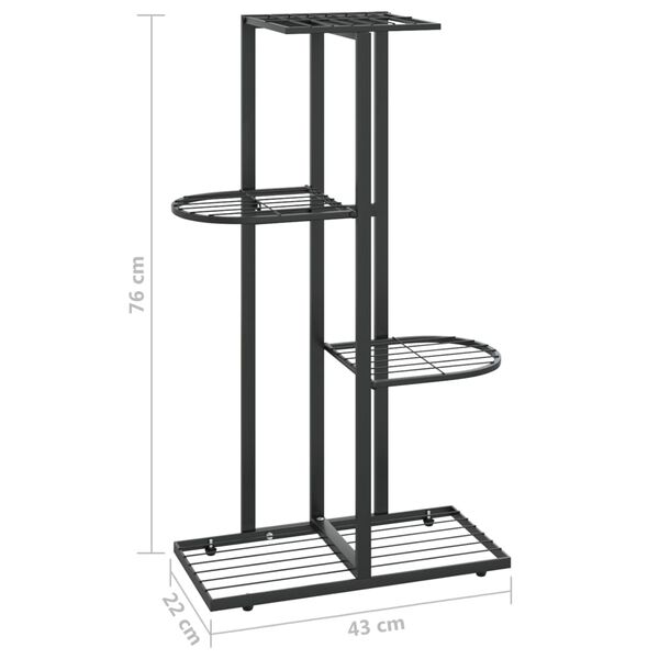 vidaXL Ανθοστήλη 4 Επιπέδων Μαύρη 43 x 22 x 76 εκ. Μεταλλική