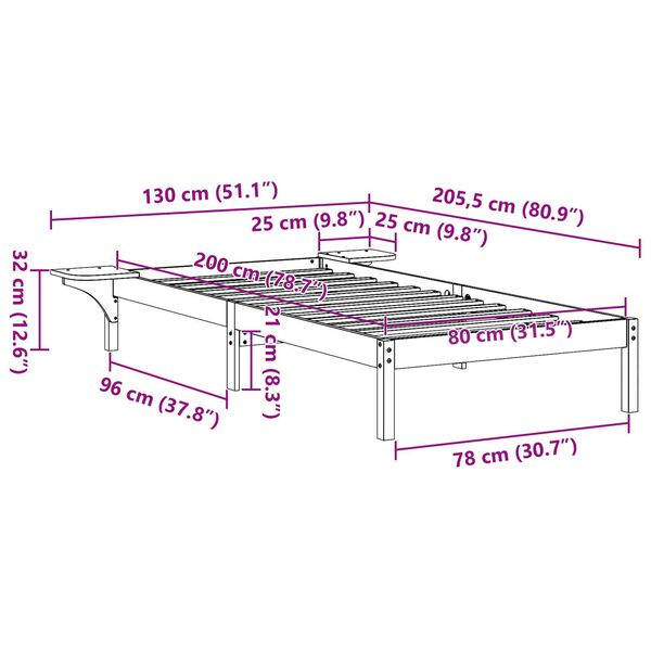 vidaXL Πλαίσιο κρεβατιού με κομοδίνα Λευκό 80 x 200 cm Λευκό