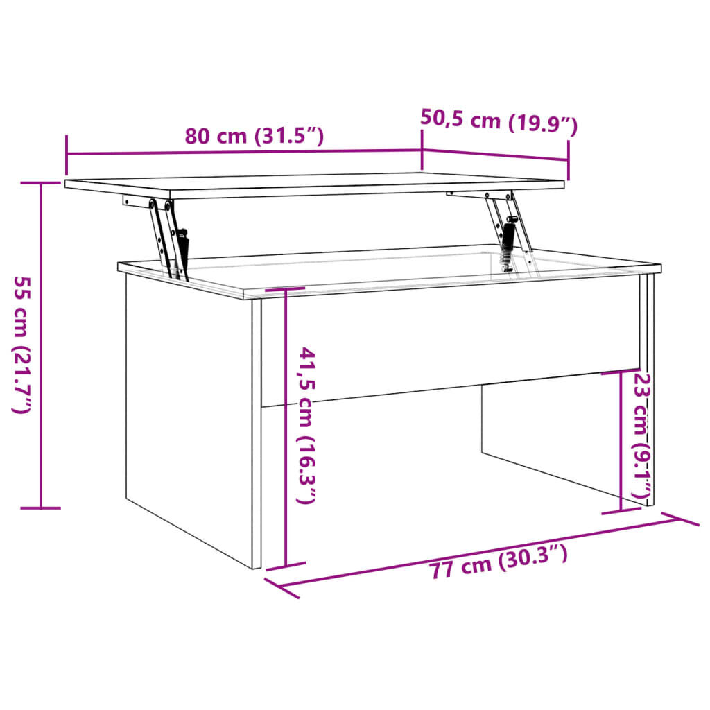 vidaXL Τραπεζάκι Σαλονιού Αρτισιανή Δρυς 80x50,5x41,5 εκ Επεξεργ. Ξύλο