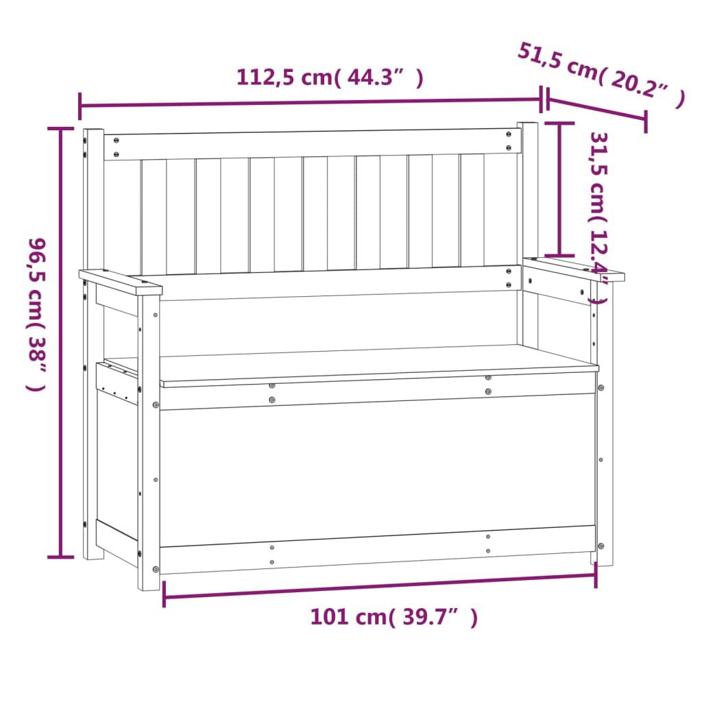 vidaXL Παγκάκι Μαύρο 112,5x51,5x96,5 εκ. από Μασίφ Ξύλο Πεύκου