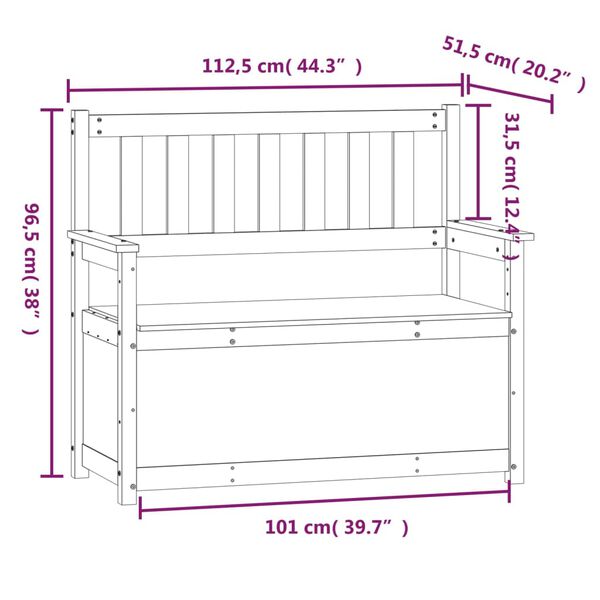 vidaXL Παγκάκι Μαύρο 112,5x51,5x96,5 εκ. από Μασίφ Ξύλο Πεύκου