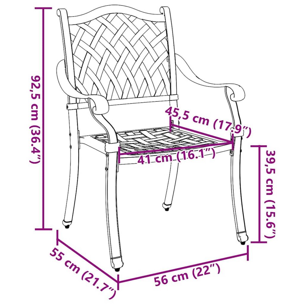 vidaXL Καρέκλα Κήπου 2 pcs Μαύρο 55 x 56.5 x 91εκ Αλουμίνιο