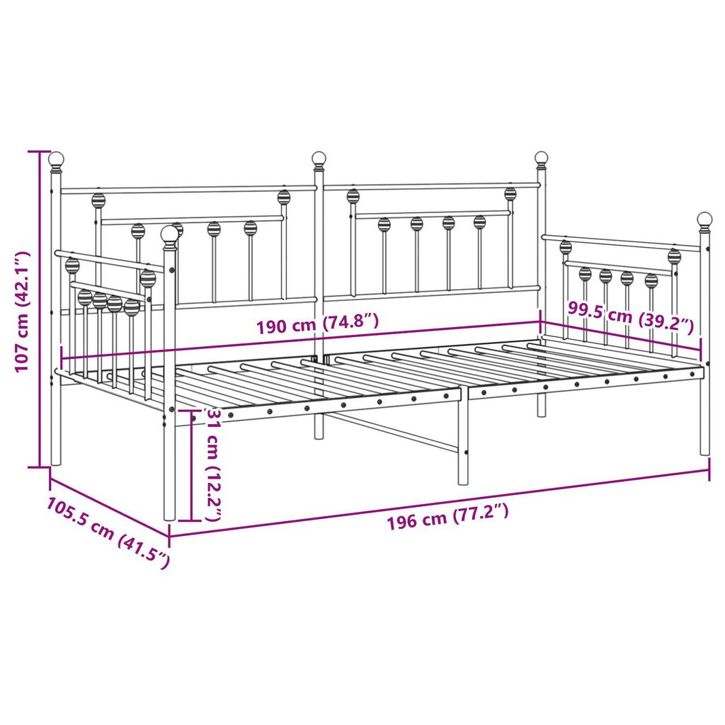 vidaXL Κρεβάτι Καναπέ Λευκό 100x190 εκ. Χάλυβας