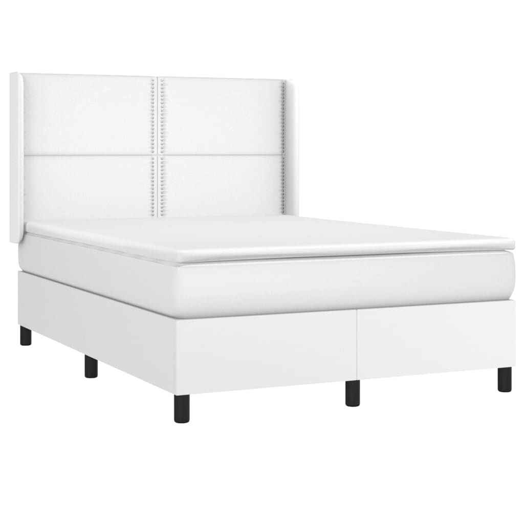 vidaXL Κρεβάτι Boxspring με Στρώμα & LED Λευκό 140x190 εκ. Συνθ. Δέρμα