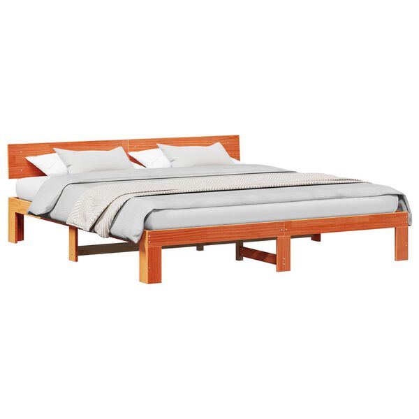 vidaXL Κρεβάτι με κεφαλάρι Κερωμένο Καφέ 180x200 εκ. Μασίφ ξύλο πεύκου