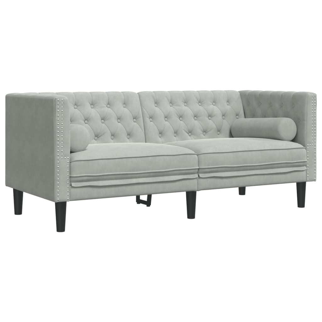 vidaXL Καναπές Chesterfield Σετ 2 Τεμ. με Στηρίγματα Αν. Γκρι Βελούδο