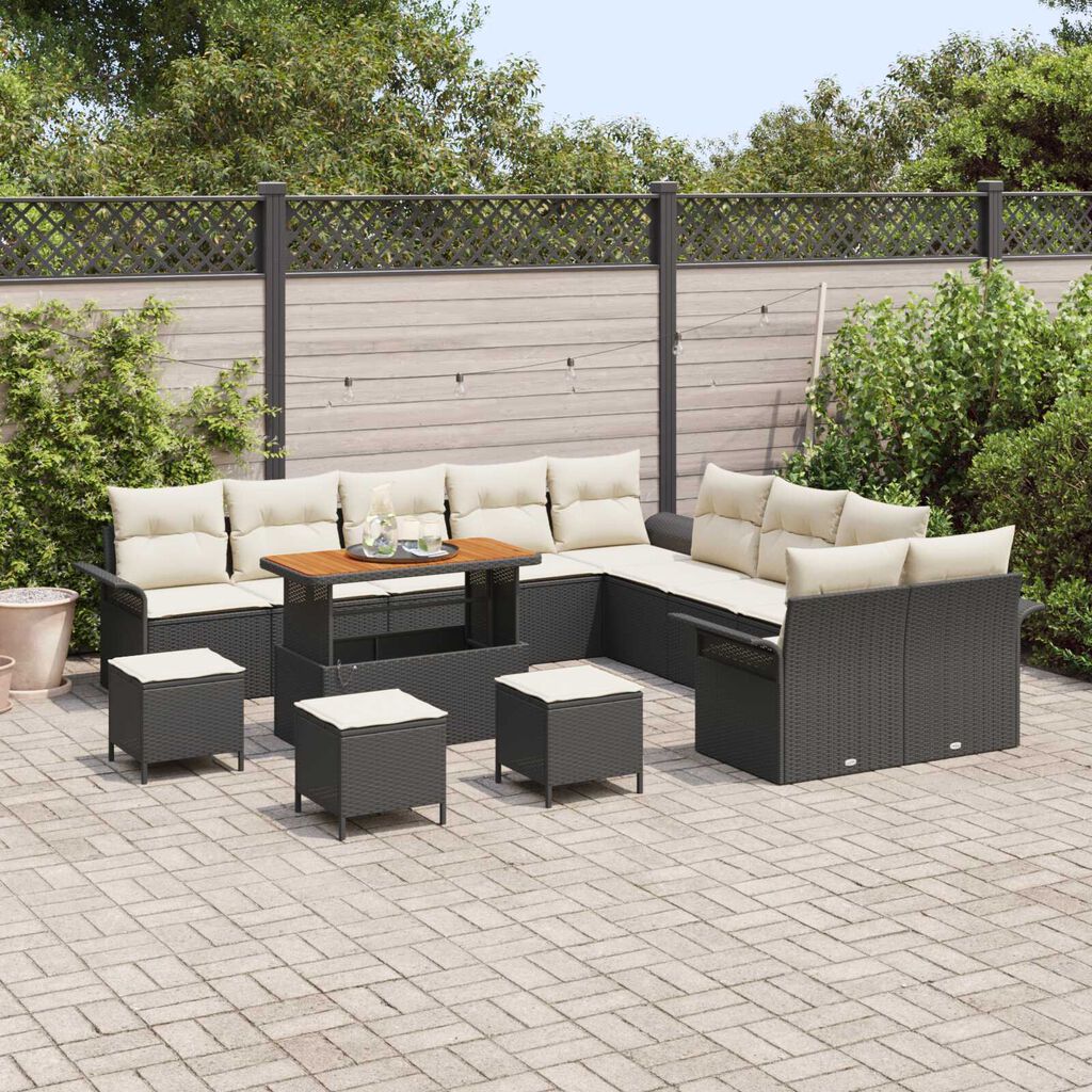 vidaXL Σετ Καναπέ Κήπου 14 pcs Μαύρο και Κρέμα 110 x 55 x 71 εκ
