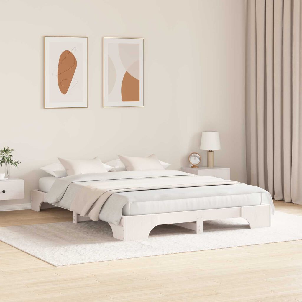 vidaXL Κρεβάτι Λευκό Μασίφ ξύλο πεύκου 160 x 200 εκ. Ανθεκτικό