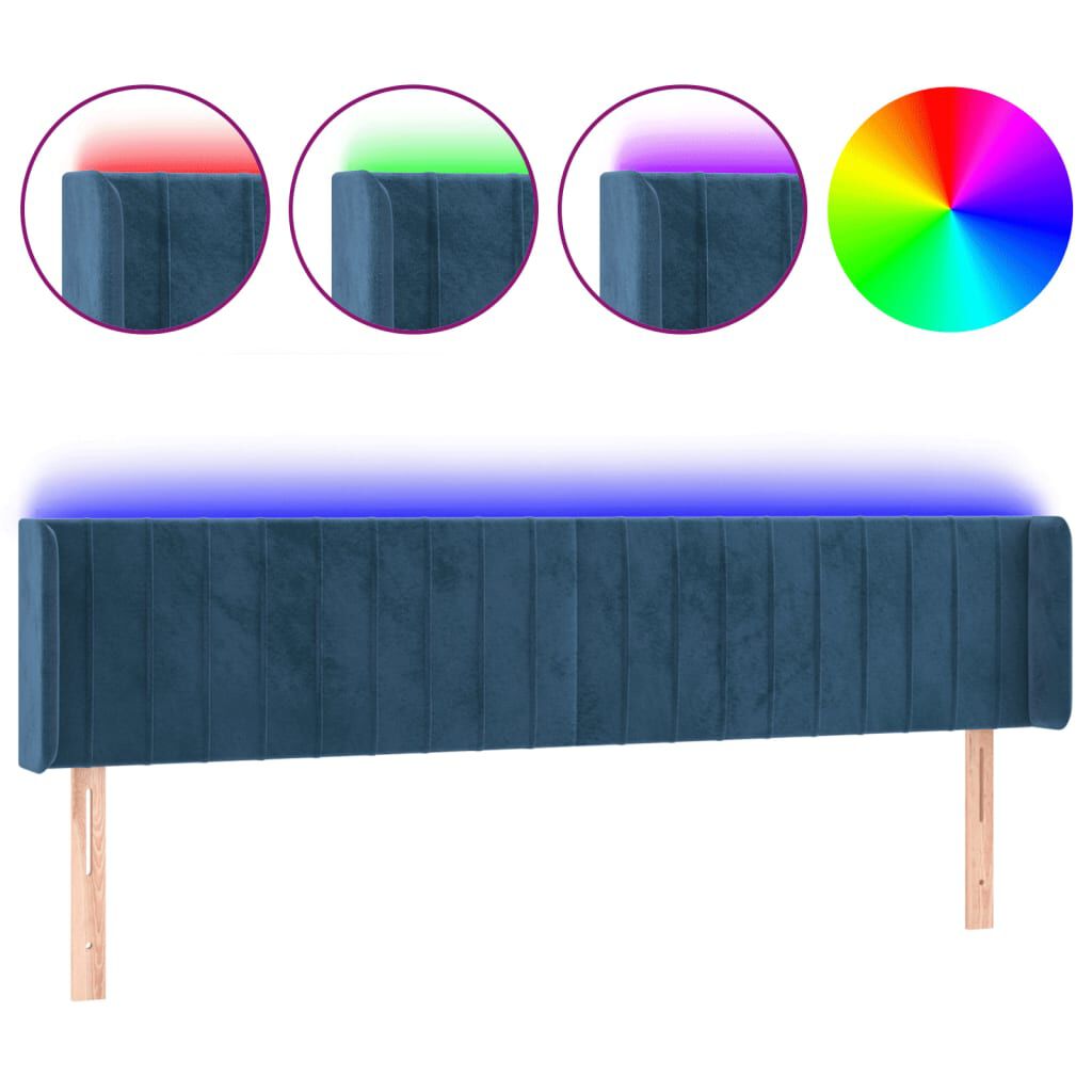 vidaXL Κεφαλάρι Κρεβατιού LED Σκούρο Μπλε 183x16x78/88 εκ. Βελούδινο