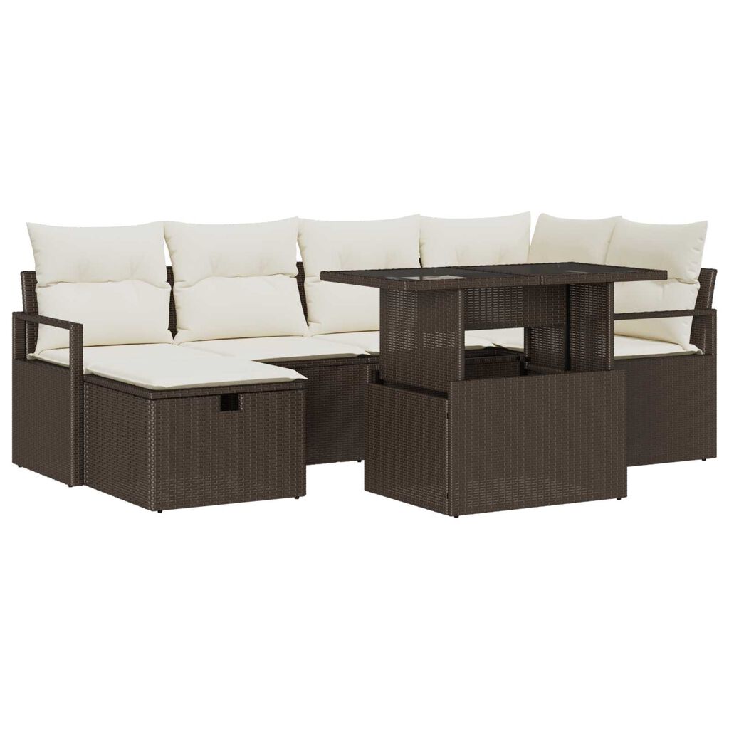 vidaXL Σετ Καναπέ Κήπου με μαξιλάρι 7 pcs Καφέ Πολυ ράταν