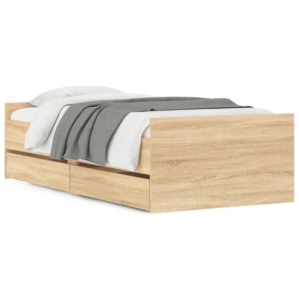 vidaXL Πλαίσιο Κρεβατιού Με Συρτάρια Sonoma Δρυς 75x190εκ Small Single