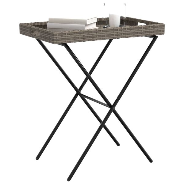 vidaXL Τραπέζι Δίσκος Πτυσσόμενο Γκρι 65x40x75 εκ. Συνθετικό Ρατάν