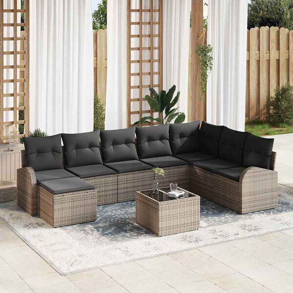 vidaXL Σετ Καναπέ Κήπου με μαξιλάρι 9 pcs Γκρι Πολυ ράταν