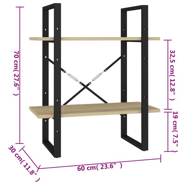 vidaXL Βιβλιοθήκη με 2 Ράφια Sonoma Δρυς 60 x 30 x 70 εκ. Επεξ. Ξύλο