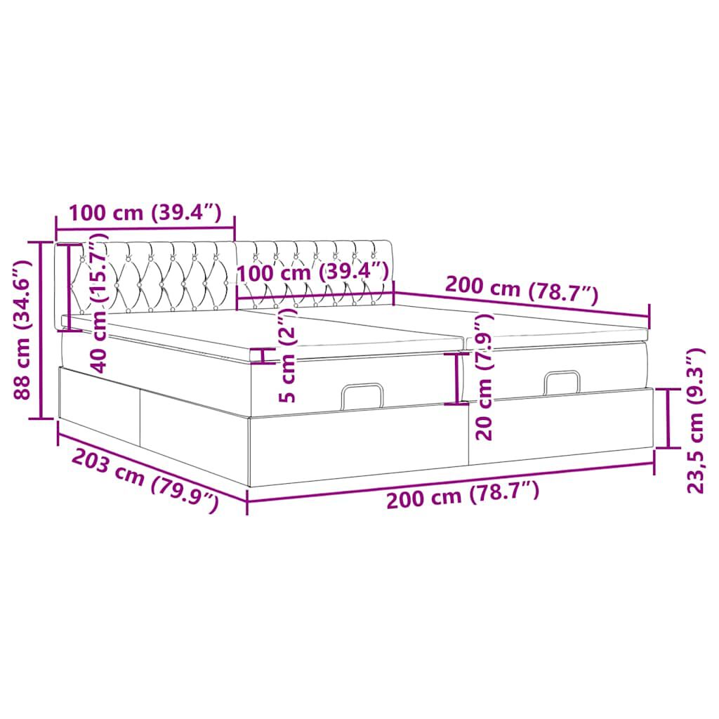 vidaXL Οθωμανικό κρεβάτι με στρώματα & LEDs Ανοιχτό γκρι ύφασμα