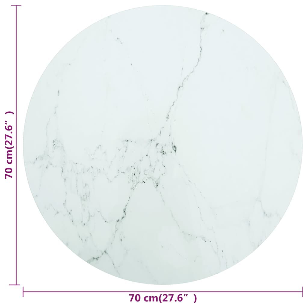 vidaXL Επιφάνεια Τραπεζιού Λευκή Ø70 x 0,8 εκ. Ψημ. Γυαλί Μαρμ. Σχέδιο