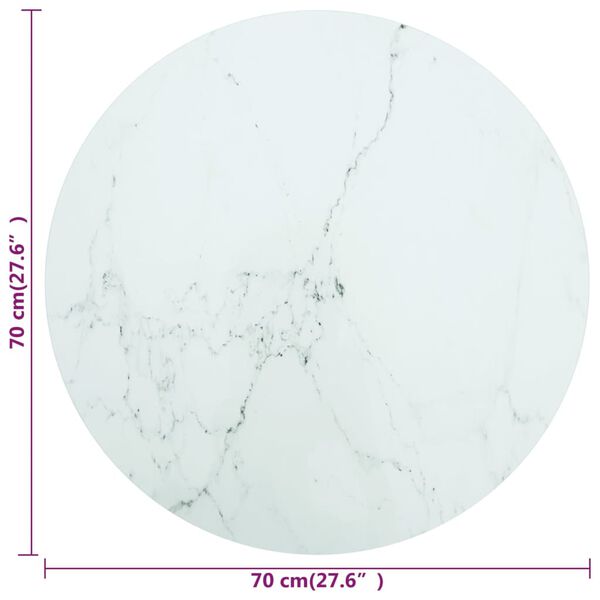 vidaXL Επιφάνεια Τραπεζιού Λευκή Ø70 x 0,8 εκ. Ψημ. Γυαλί Μαρμ. Σχέδιο