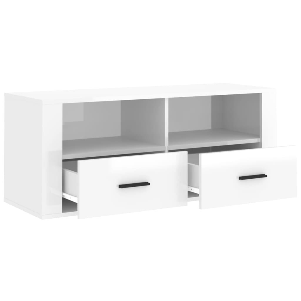 vidaXL Έπιπλο Τηλεόρασης Γυαλ. Λευκό 100x35x40 εκ. Επεξεργασμένο Ξύλο