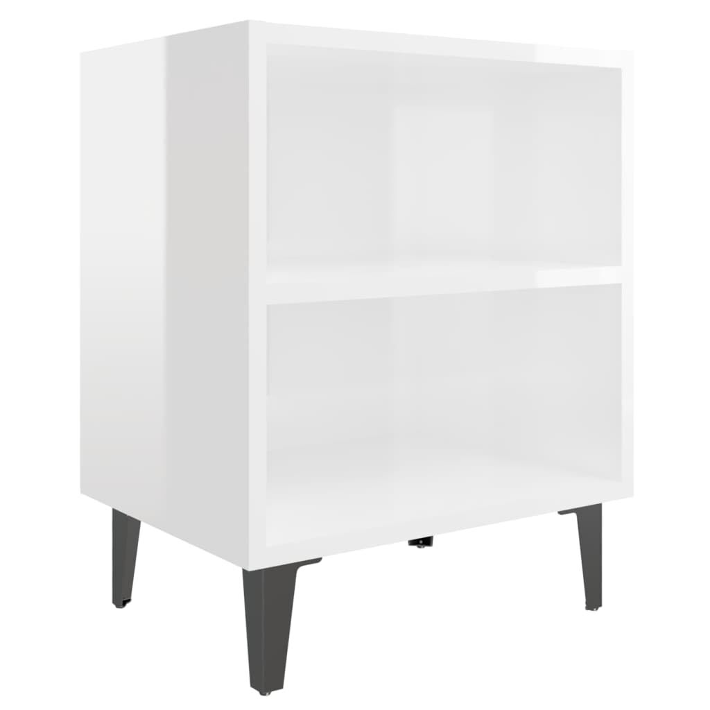 vidaXL Κομοδίνα 2 Τεμ. Γυαλιστερό Λευκό 40x30x50εκ. με Μεταλλικά Πόδια